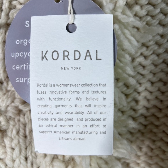 Kordal Chunky Knit Highland Wool Fringe Sweater Cream Cable Knit M NWT - Picture 8 of 16